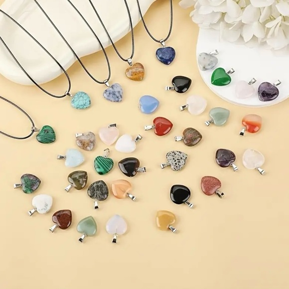 ⭐️ 5 for $25 Heart Shaped Crystal Glass Pendant Necklace on a Black Cord - Picture 2 of 10